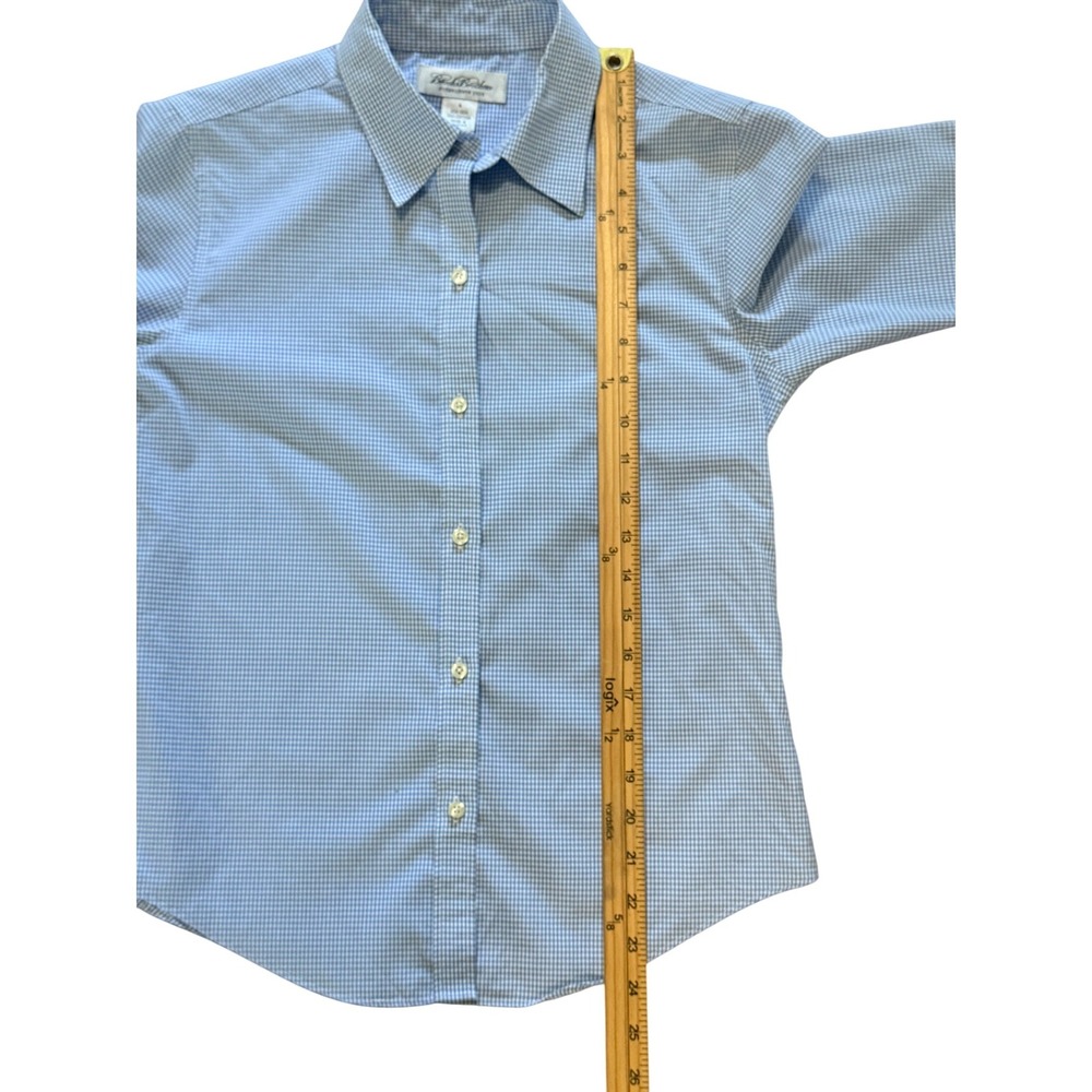 Brooks Brothers WM's 4 Light Blue Gingham Non-Iron 3/4 Sleeve Button Down Shirt - Picture 9 of 13